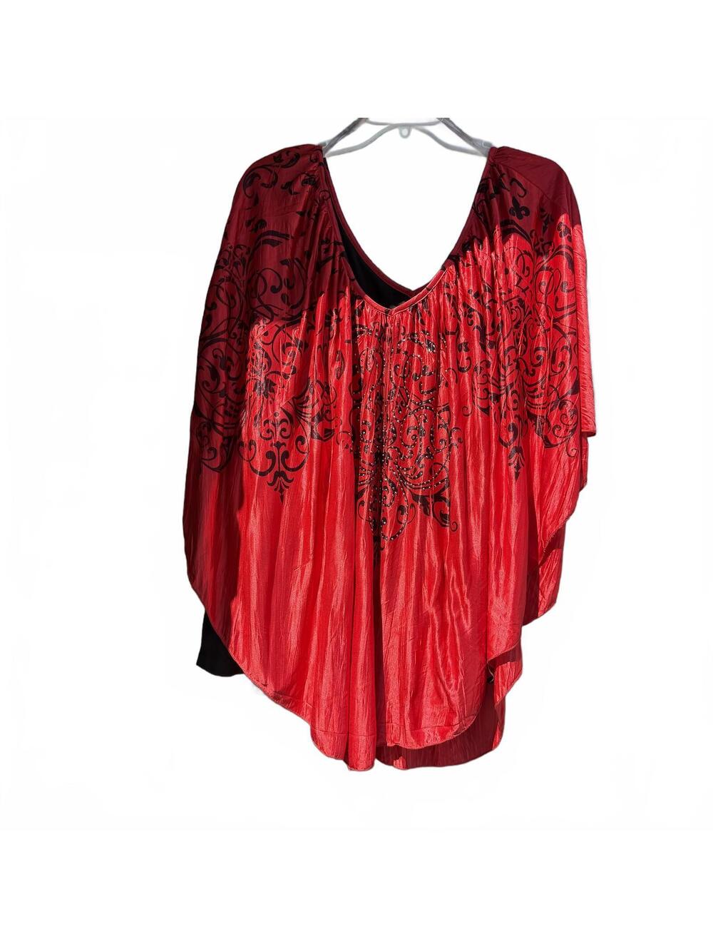 Ashley Stewart Red Crinkle Knit Blouse Top Bell Sleeve Ruched Plus Size 22/24